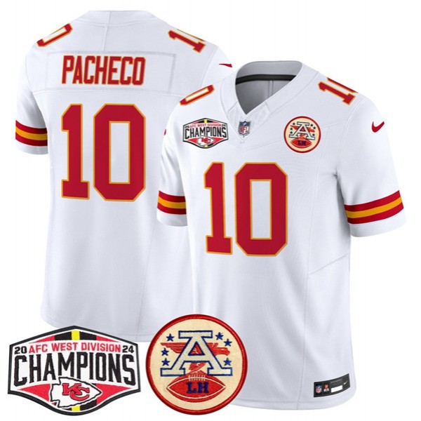 Kansas City Chiefs #10 Isiah Pacheco White F.U.S.E. 2024 AFC West Division Champions Vapor Limited Stitched Jersey