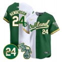 Oakland Athletics #24 Ricky Henderson White Green Split 2024 Limited With Patch Stitched Jersey