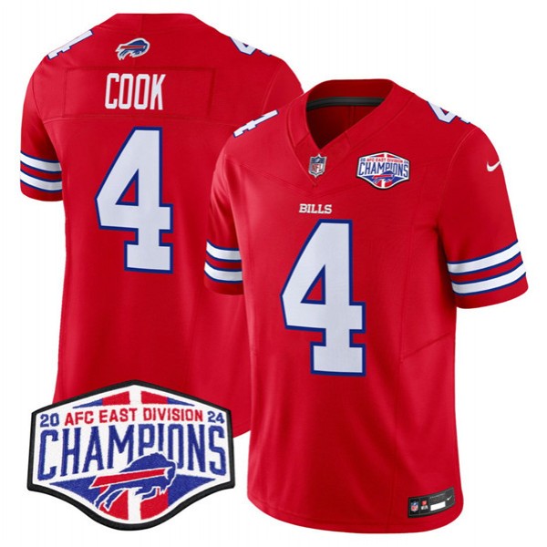 Buffalo Bills #4 James Cook Red 2024-25 F.U.S.E. AFC East Division Champions Patch Limited Stitched Jersey