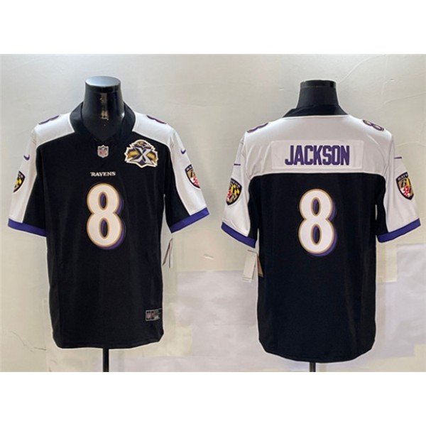 Baltimore Ravens #8 Lamar Jackson Black White 2023 F.U.S.E With Patch Throwback Vapor Limited Jersey