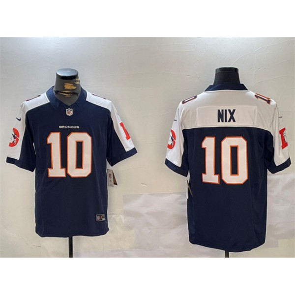 Denver Broncos #10 Bo Nix Navy 2024 F.U.S.E. V2 Throwback Vapor Limited Alternate Stitched Jersey