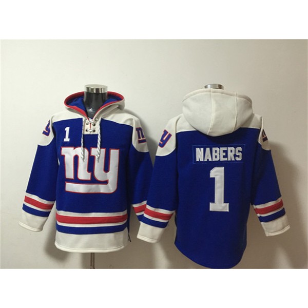 New York Giants #1 Malik Nabers Blue Ageless Must-Have Lace-Up Pullover Hoodie