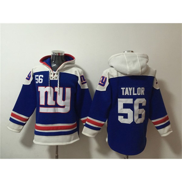 New York Giants #56 Lawrence Taylor Blue Ageless Must-Have Lace-Up Pullover Hoodie