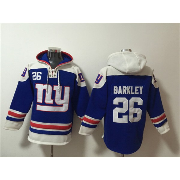 New York Giants #26 Devin Singletary Blue Ageless Must-Have Lace-Up Pullover Hoodie