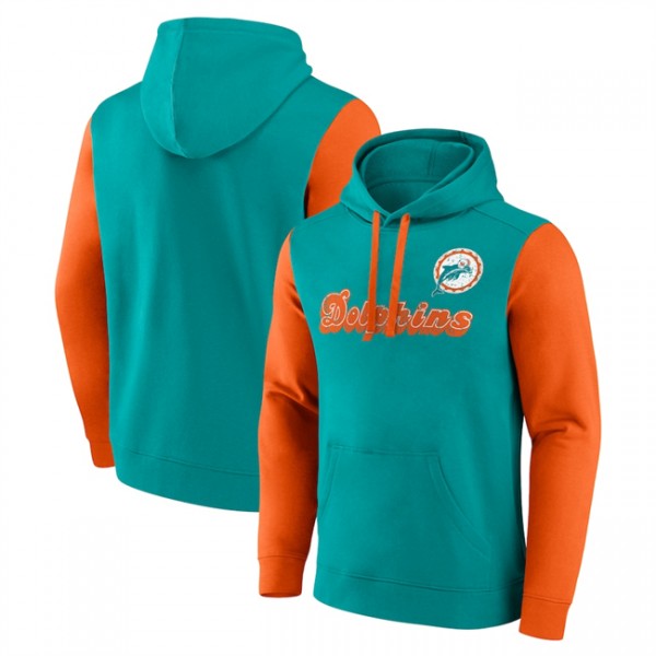 Miami Dolphins Aqua Orange Fleece Pullover Hoodie