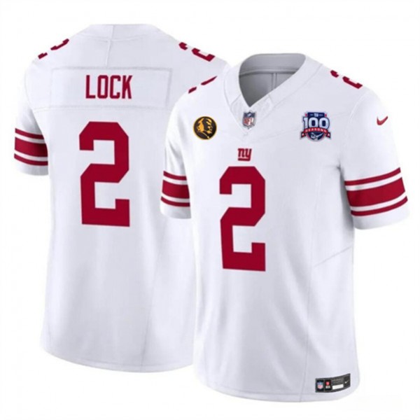 New York Giants #2 Drew Lock White 2024 F.U.S.E. With John Madden Patch And 100TH Season Patch Vapor Untouchable Limited Stitched Jersey