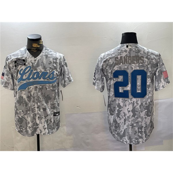 Detroit Lions #20 Barry Sanders 2024 Arctic Camo Salute To Service Stitched Jersey