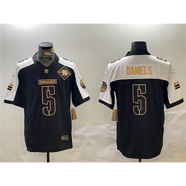 Washington Commanders #5 Jayden Daniels Black Gold 2024 F.U.S.E. 90th Anniversary Vapor Limited Stitched Jersey