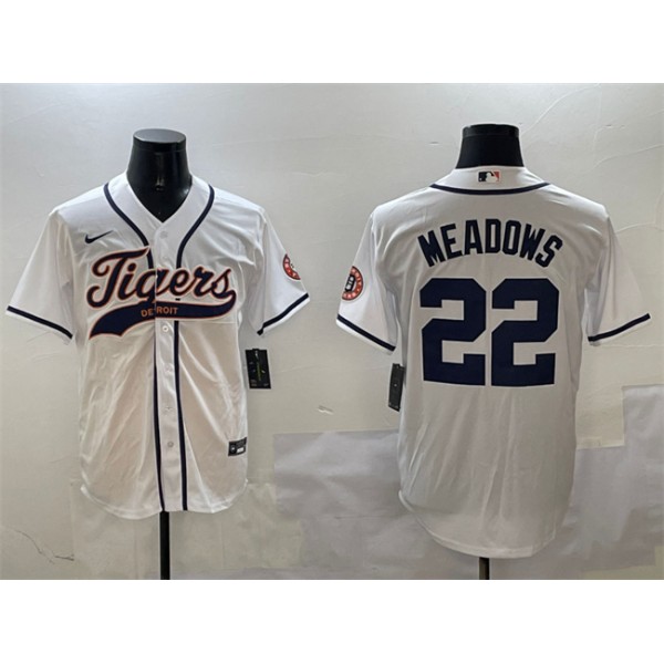 Detroit Tigers #22 Parker Meadows White With Patch Cool Base Stitched Jersey