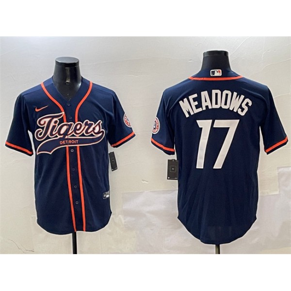 Detroit Tigers #17 Parker Meadows Navy With Patch Cool Base Stitched Jersey