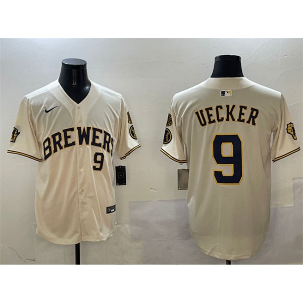 Milwaukee Brewers #9 Bob Uecker Cream With Home Patch Limited Stitched Jersey