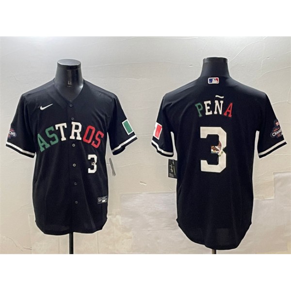 Houston Astros #3 Jeremy Peña Black Mexico With World Serise Champions Patch Cool Base Stitched Jersey