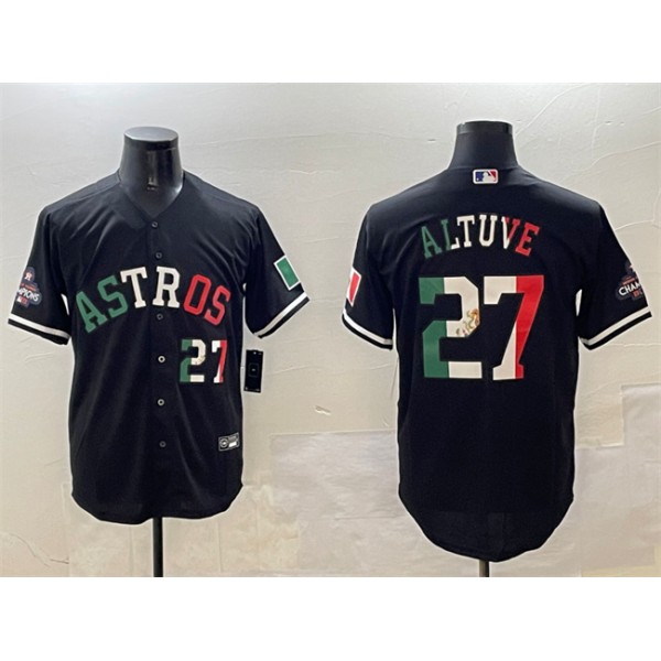 Houston Astros #27 Jose Altuve Black Mexico With World Serise Champions Patch Cool Base Stitched Jersey