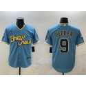 Milwaukee Brewers #9 Bob Uecker Powder Blue City Connect With Patch Cool Base Stitched Jersey