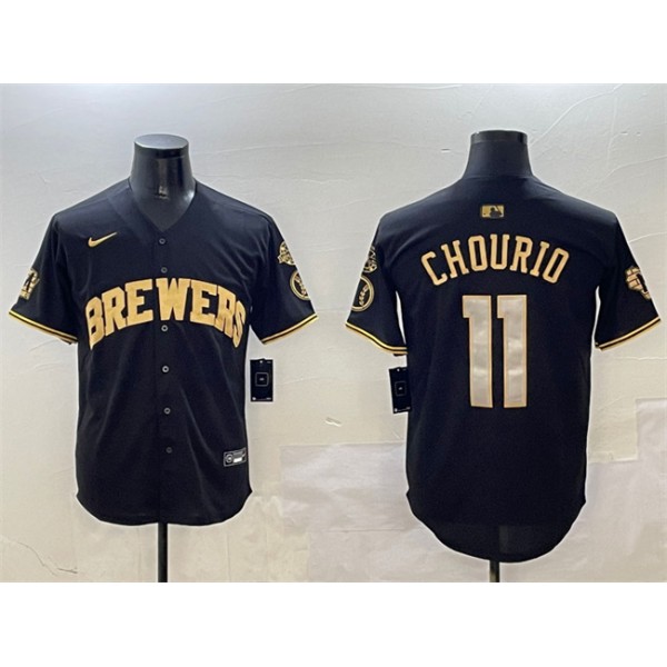 Milwaukee Brewers #11 Jackson Chourio Black Gold With Home Patch Limited Stitched Jersey