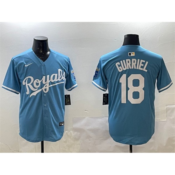 Kansas City Royals #18 Yuli Gurriel Blue Cool Base Stitched Jersey