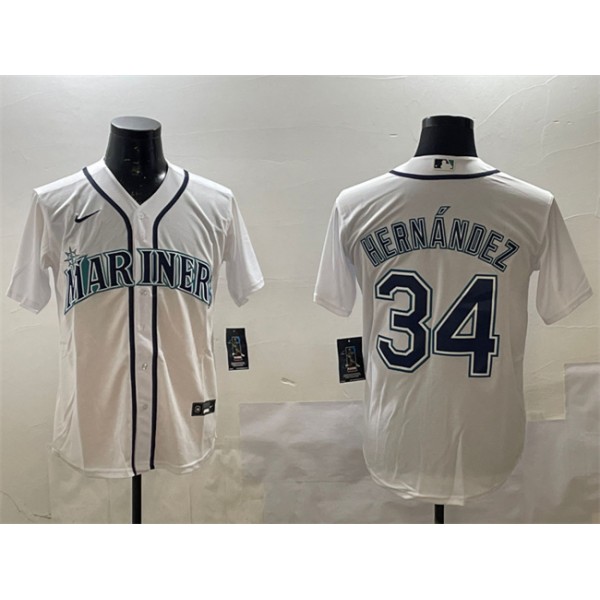 Seattle Mariners #34 Félix Hernández White Cool Base Stitched Jersey