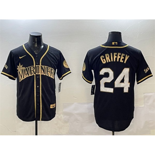 Seattle Mariners #24 Ken Griffey Jr. Black Gold Cool Base Stitched Jersey