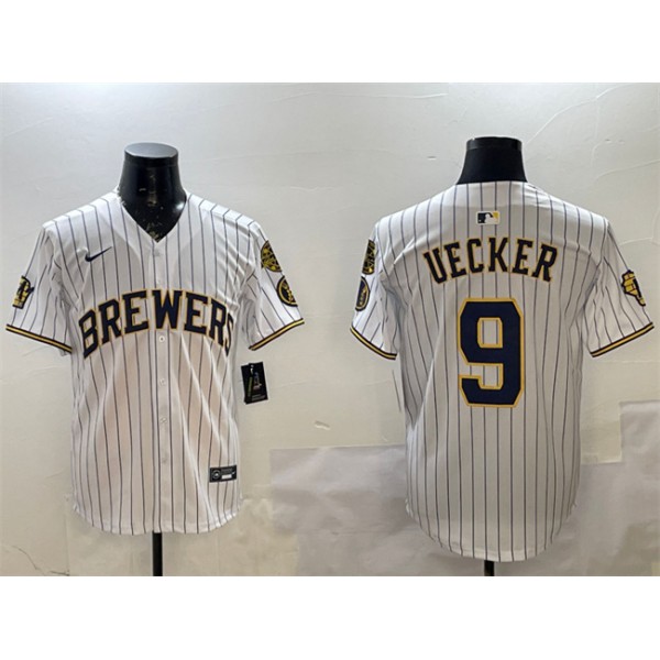 Milwaukee Brewers #9 Bob Uecker White With Home Patch Limited Stitched Jersey