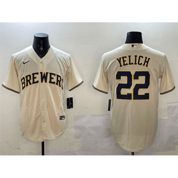 Milwaukee Brewers #22 Christian Yelich Cream Cool Base Stitched Jersey