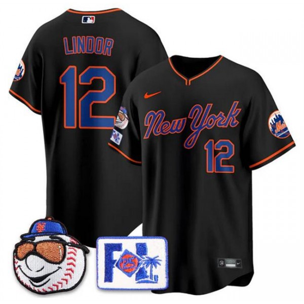 New York Mets #12 Francisco Lindor Black 2025 Spring Training Stitched Jersey