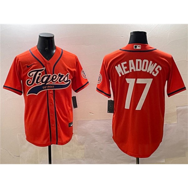 Detroit Tigers #17 Parker Meadows Orange With Patch Cool Base Stitched Jersey