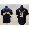 Milwaukee Brewers #9 Bob Uecker Black Gold With Home Patch Limited Stitched Jersey