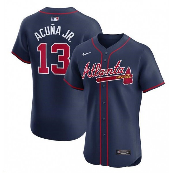 Atlanta Braves #13 Ronald Acuña Jr. Navy Alternate Elite Stitched Jersey