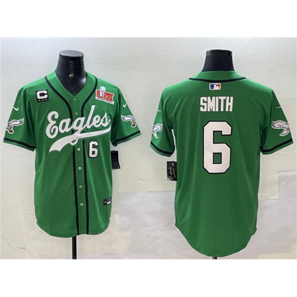 Philadelphia Eagles #6 DeVonta Smith Green 2025 Super Bowl LIX And 3-Star C Patch Stitched Jersey