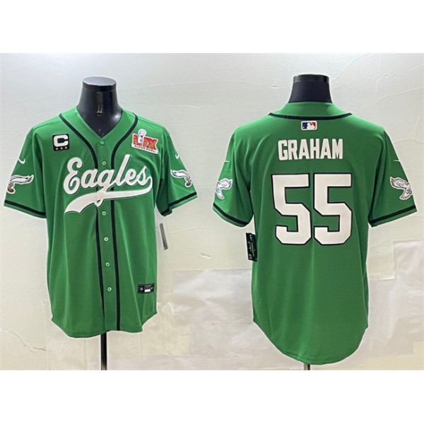 Philadelphia Eagles #55 Brandon Graham Green 2025 Super Bowl LIX And 3-Star C Patch Stitched Jersey