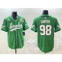 Philadelphia Eagles #98 Jalen Carter Green 2025 Super Bowl LIX And 3-Star C Patch Stitched Jersey