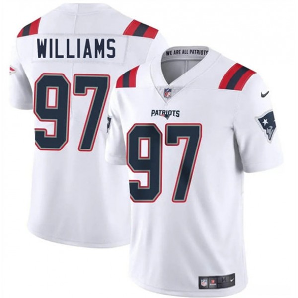 New England Patriots #97 Milton Williams White 2025 Vapor Limited Stitched Jersey