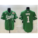 Philadelphia Eagles #1 Jalen Hurts Green 2025 Super Bowl LIX And 3-Star C Patch Stitched Jersey