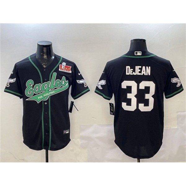 Philadelphia Eagles #33 Cooper DeJean Black 2025 Super Bowl LIX Patch Cool Base Stitched Jersey