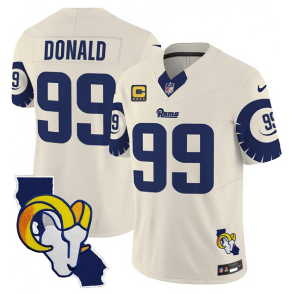 Los Angeles Rams #99 Aaron Donald Bone 2025 4-Star C Patch F.U.S.E. V2 Limited Stitched Jersey