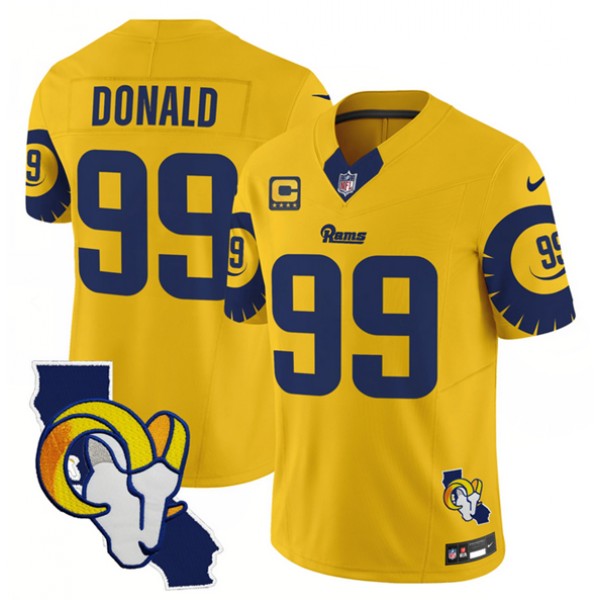 Los Angeles Rams #99 Aaron Donald Gold 2025 4-Star C Patch F.U.S.E. V2 Limited Stitched Jersey