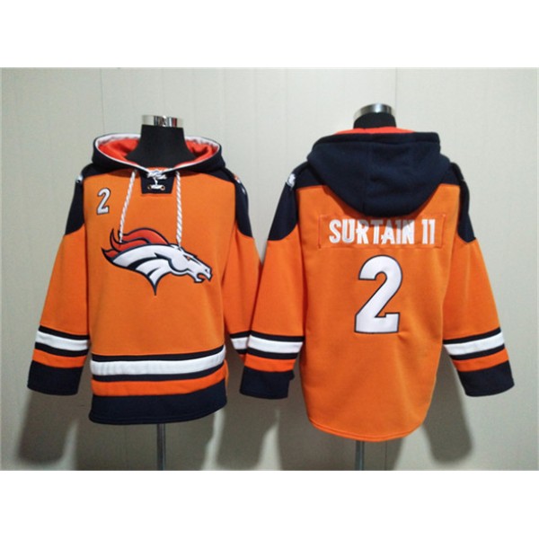Denver Broncos #2 Pat Surtain II Orange Navy Ageless Must-Have Lace-Up Pullover Hoodie