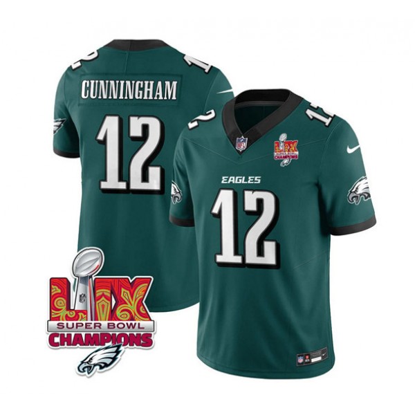 Philadelphia Eagles #12 Randall Cunningham Green 2025 Eagles Logo Super Bowl LIX Patch New F.U.S.E. Vapor Limited Stitched Jersey