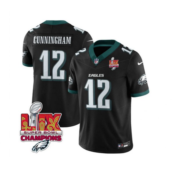 Philadelphia Eagles #12 Randall Cunningham Black 2025 Eagles Logo Super Bowl LIX Patch New F.U.S.E. Vapor Limited Stitched Jersey