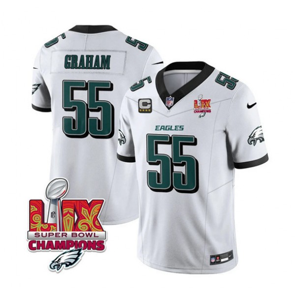 Philadelphia Eagles #55 Brandon Graham White 2025 Eagles Logo Super Bowl LIX Patch And 4-Star C Patch New F.U.S.E. Vapor Limited Stitched Jersey