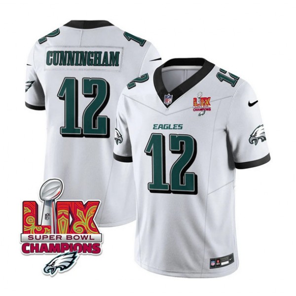Philadelphia Eagles #12 Randall Cunningham White 2025 Eagles Logo Super Bowl LIX Patch New F.U.S.E. Vapor Limited Stitched Jersey