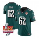 Philadelphia Eagles #62 Jason Kelce Green 2025 Eagles Logo Super Bowl LIX Patch And 4-Star C Patch New F.U.S.E. Vapor Limited Stitched Jersey