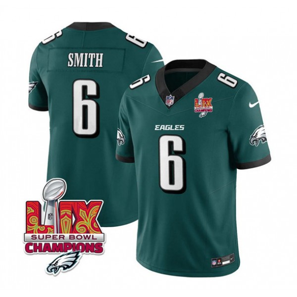 Philadelphia Eagles #6 DeVonta Smith Green 2025 Eagles Logo Super Bowl LIX Patch New F.U.S.E. Vapor Limited Stitched Jersey