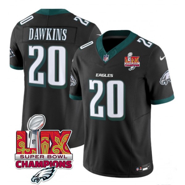 Philadelphia Eagles #20 Brian Dawkins Black 2025 Eagles Logo Super Bowl LIX Patch New F.U.S.E. Vapor Limited Stitched Jersey