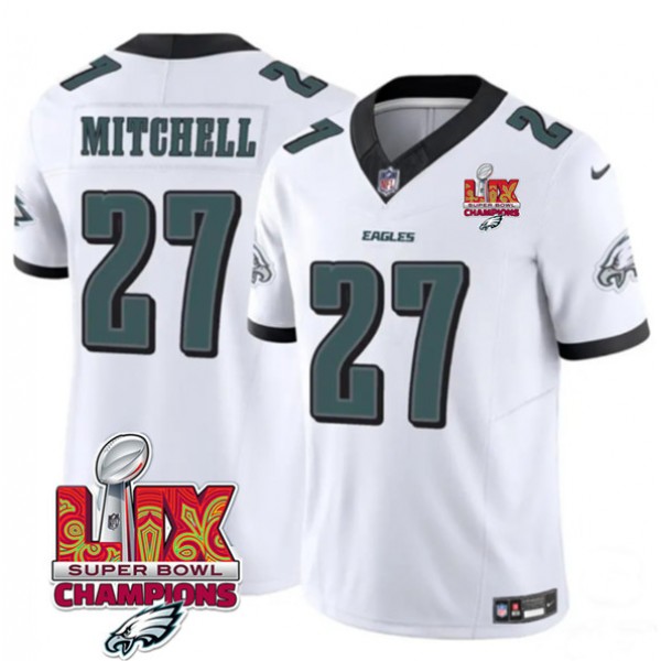 Philadelphia Eagles #27 Quinyon Mitchell White 2025 Eagles Logo Super Bowl LIX Patch New F.U.S.E. Vapor Limited Stitched Jersey