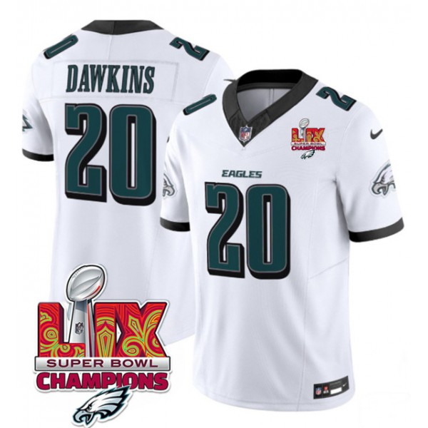 Philadelphia Eagles #20 Brian Dawkins White 2025 Eagles Logo Super Bowl LIX Patch New F.U.S.E. Vapor Untouchable Limited Stitched Jersey