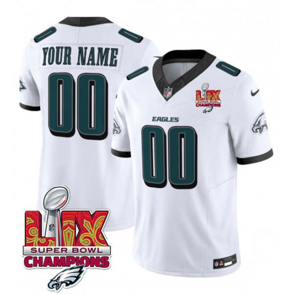 Philadelphia Eagles Custom White 2025 Eagles Logo Super Bowl LIX Patch New F.U.S.E. Vapor Limited Stitched Jersey