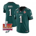 Philadelphia Eagles #1 Jalen Hurts Green 2025 Eagles Logo Super Bowl LIX Patch With 4-Star C Patch New F.U.S.E. Vapor Untouchable Limited Stitched Jersey