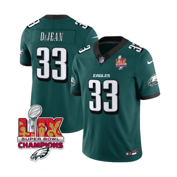 Philadelphia Eagles #33 Cooper DeJean Green 2025 Eagles Logo Super Bowl LIX Patch New F.U.S.E. Vapor Untouchable Limited Stitched Jersey