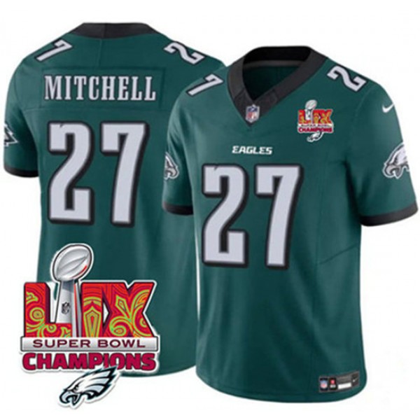 Philadelphia Eagles #27 Quinyon Mitchell Black 2025 Eagles Logo Super Bowl LIX Patch New F.U.S.E. Vapor Untouchable Limited Stitched Jersey